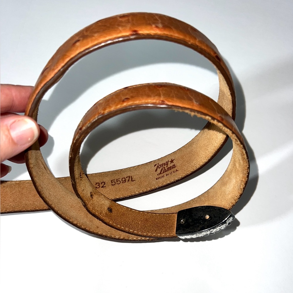 Tony Lama Size 32 5597L 1" Mens Ostrich Print Belt Silver Toned Buckle Western - Picture 4 of 13